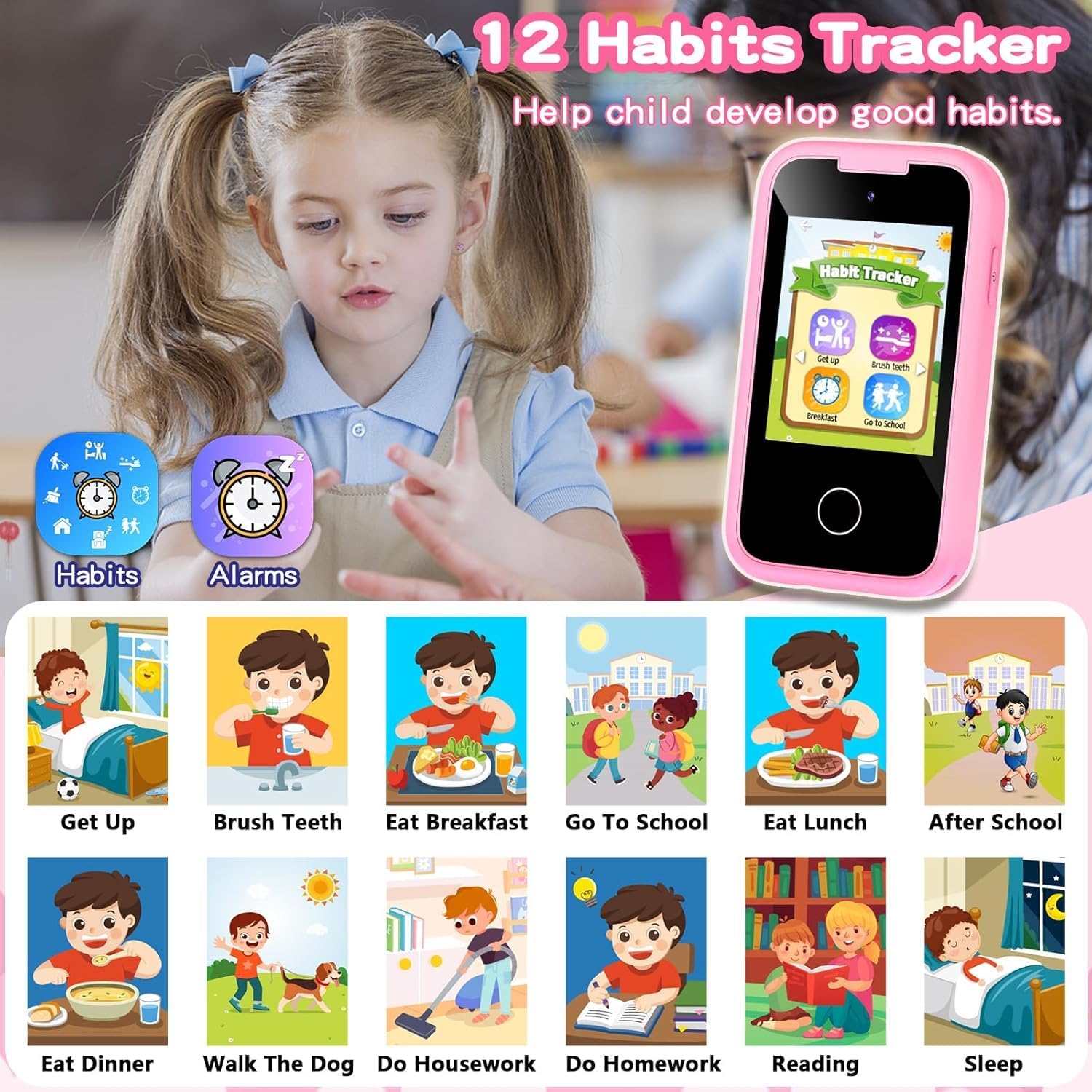 Kids Smart Phone Toys for Girls, Toddler Unicorn Gifts with Dual Camera,Fake Play Toy Mobile phone Learning Game Puzzle MP3 Music Player 3 4 5 6 7 8 Years (Pink)