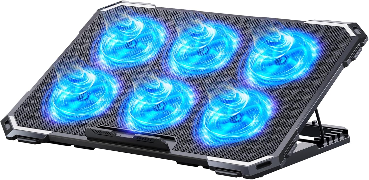 M.A&F's Laptop Cooling Pad with 6 Cooling Fans, Cooling Pad for Laptop Fan 13-15.6 Inch, Laptop Cooler Stand with 6 Height Adjustable, Notebook Cooler Pad with Two USB Port