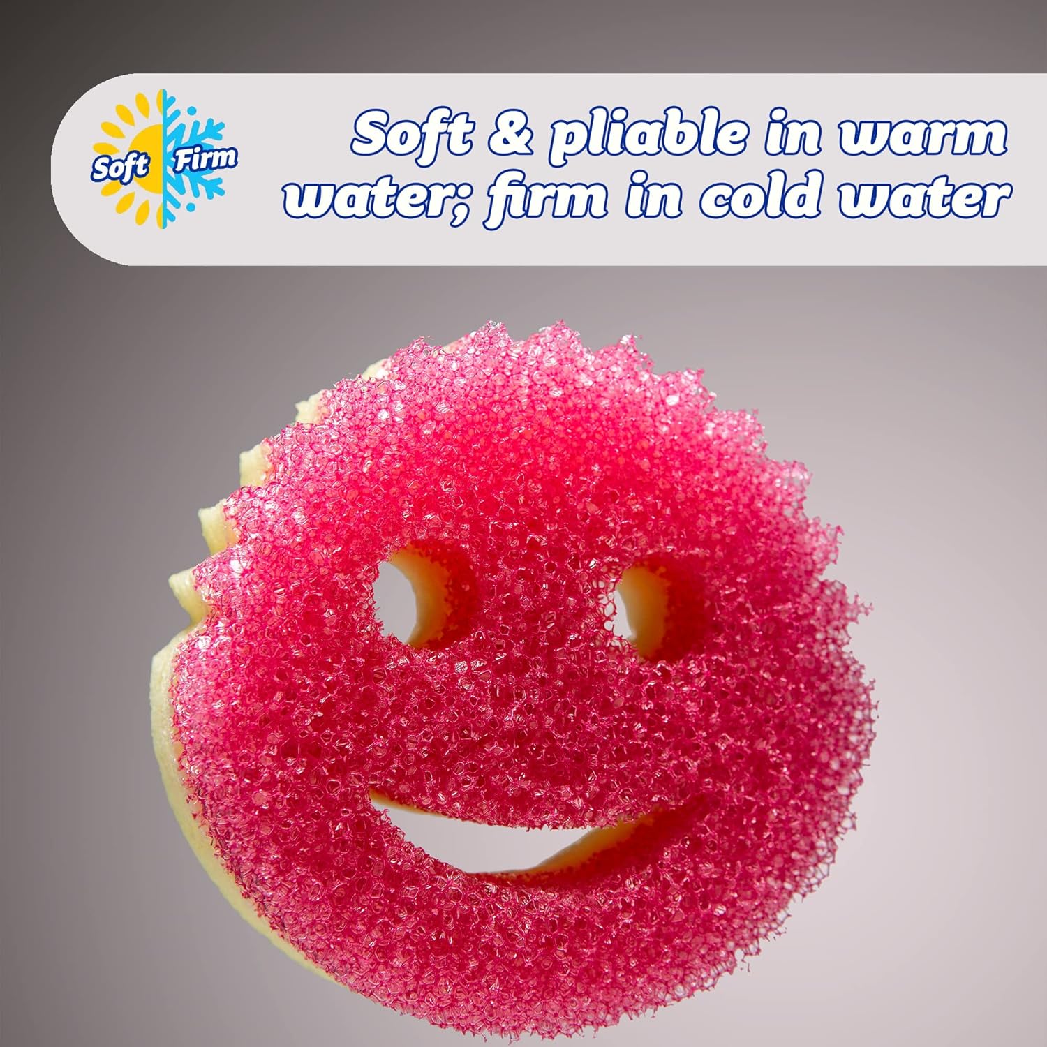 M.A&F's Scrub Mommy Washing Up Sponge - Dual Sided Scrubbing Non Scratch Scourers, Smiley Face Sponges for Cleaning Kitchen & Bathroom, Dish Scrubber, FlexTexture Home Products, Pink Single Pack