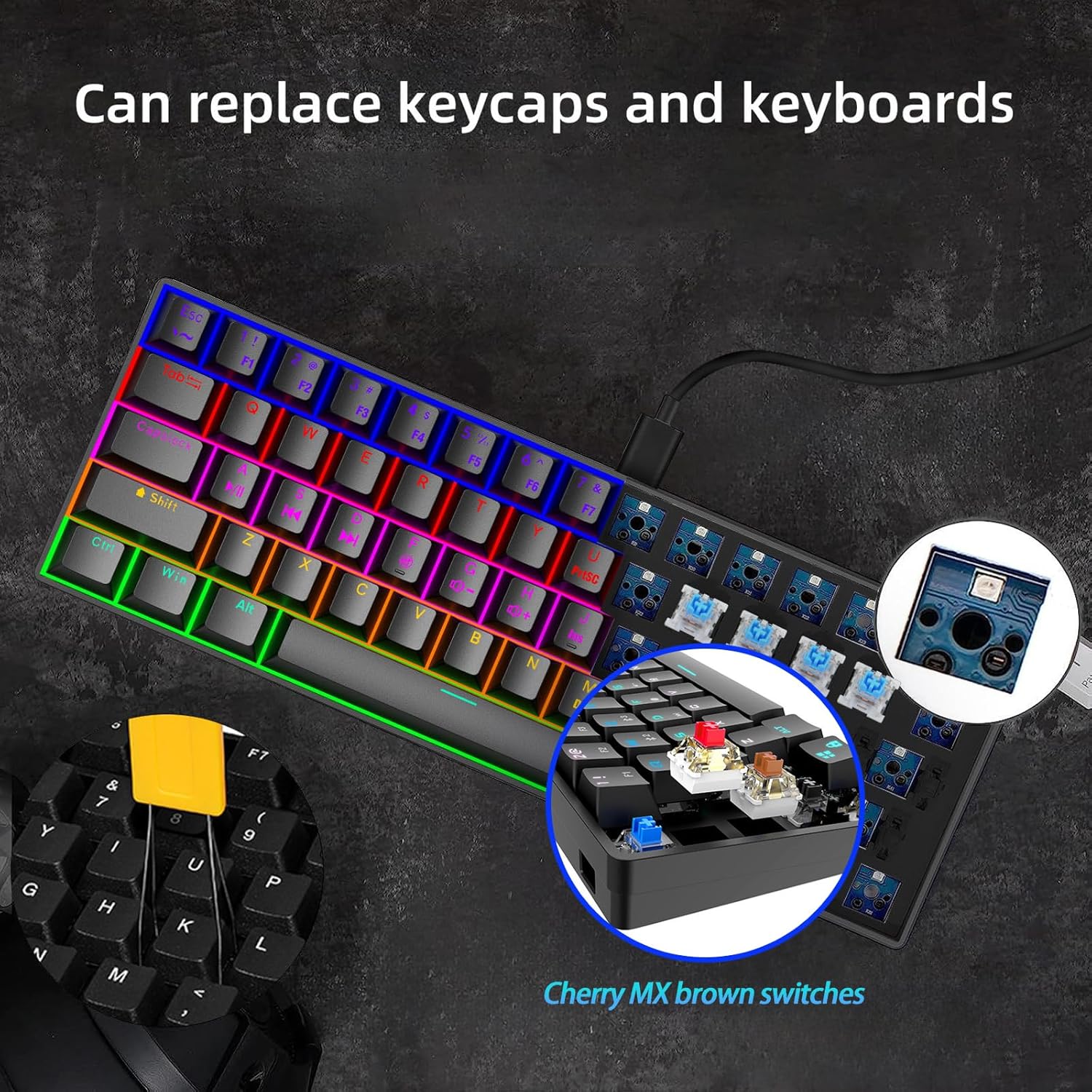 M.A&F's Wireless Bluetooth Tri-Mode (2.4G/Bluetooth/USB-C) Mechanical Keyboard, Multi-Platform Support (Windows/Mac/Linux/Tablet), Rechargeable 61-Key RGB Backlit Brown Switch Gaming Keyboard
