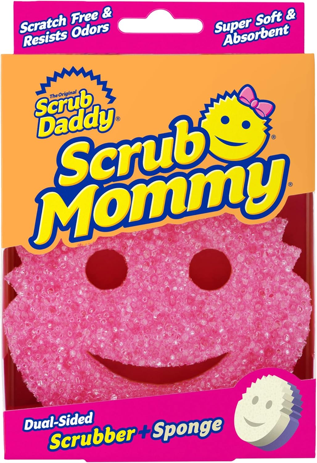 M.A&F's Scrub Mommy Washing Up Sponge - Dual Sided Scrubbing Non Scratch Scourers, Smiley Face Sponges for Cleaning Kitchen & Bathroom, Dish Scrubber, FlexTexture Home Products, Pink Single Pack