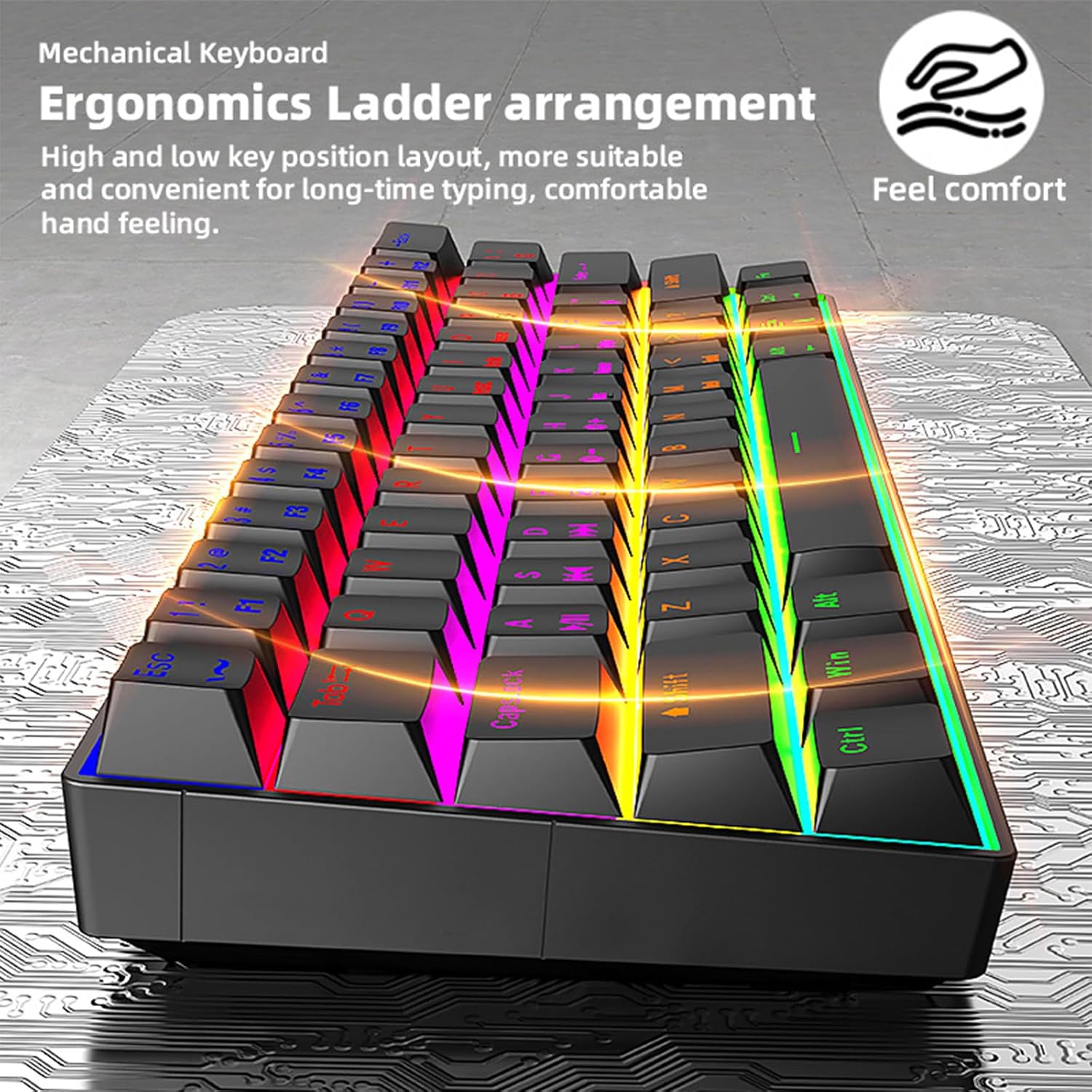 M.A&F's Wireless Bluetooth Tri-Mode (2.4G/Bluetooth/USB-C) Mechanical Keyboard, Multi-Platform Support (Windows/Mac/Linux/Tablet), Rechargeable 61-Key RGB Backlit Brown Switch Gaming Keyboard