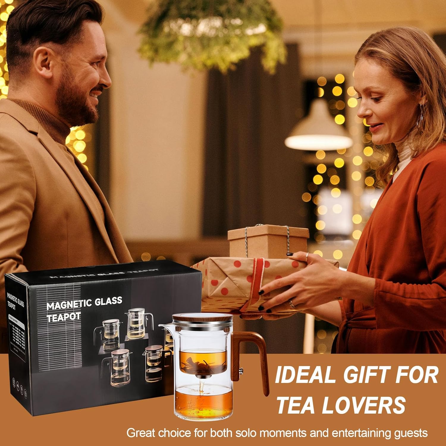 M.A&F's Enchanti Tea Pot, Glass Teapot with Infuser, Magic Witchcraft Enchanted Tea Kettle with Strainer for Water Separation, Magical Push Control Tea Maker for Loose Leaf & Herbal Teas -600ML