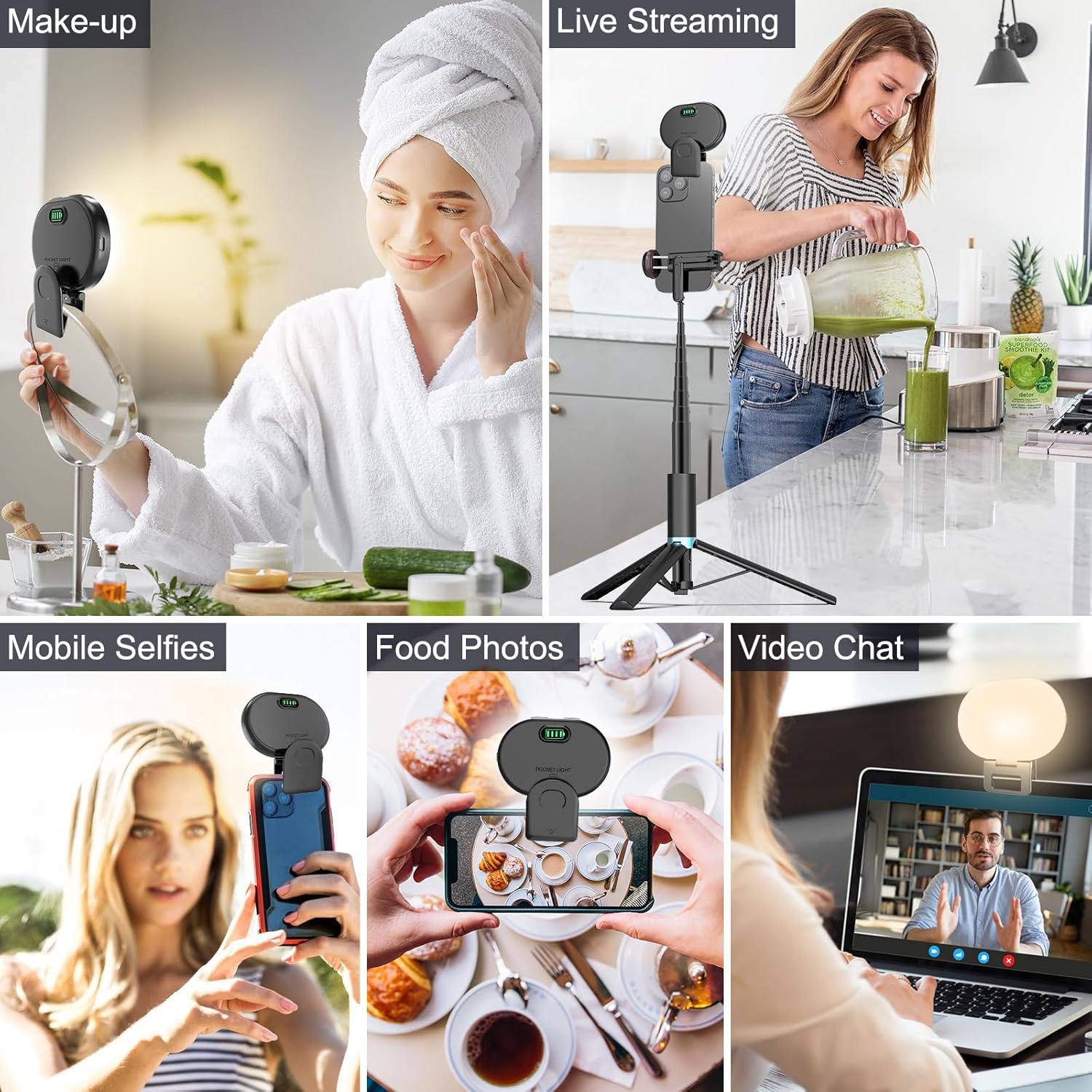 M.A&F's 80 LED Full-Screen Selfie Light, Portable Fill Ring Light with 3 Lighting Modes 10 Bright Levels, CRI 95+, 2000 mAh Rechargeable Phone Light with Clip for iPhone Android Tablet Tiktok Video