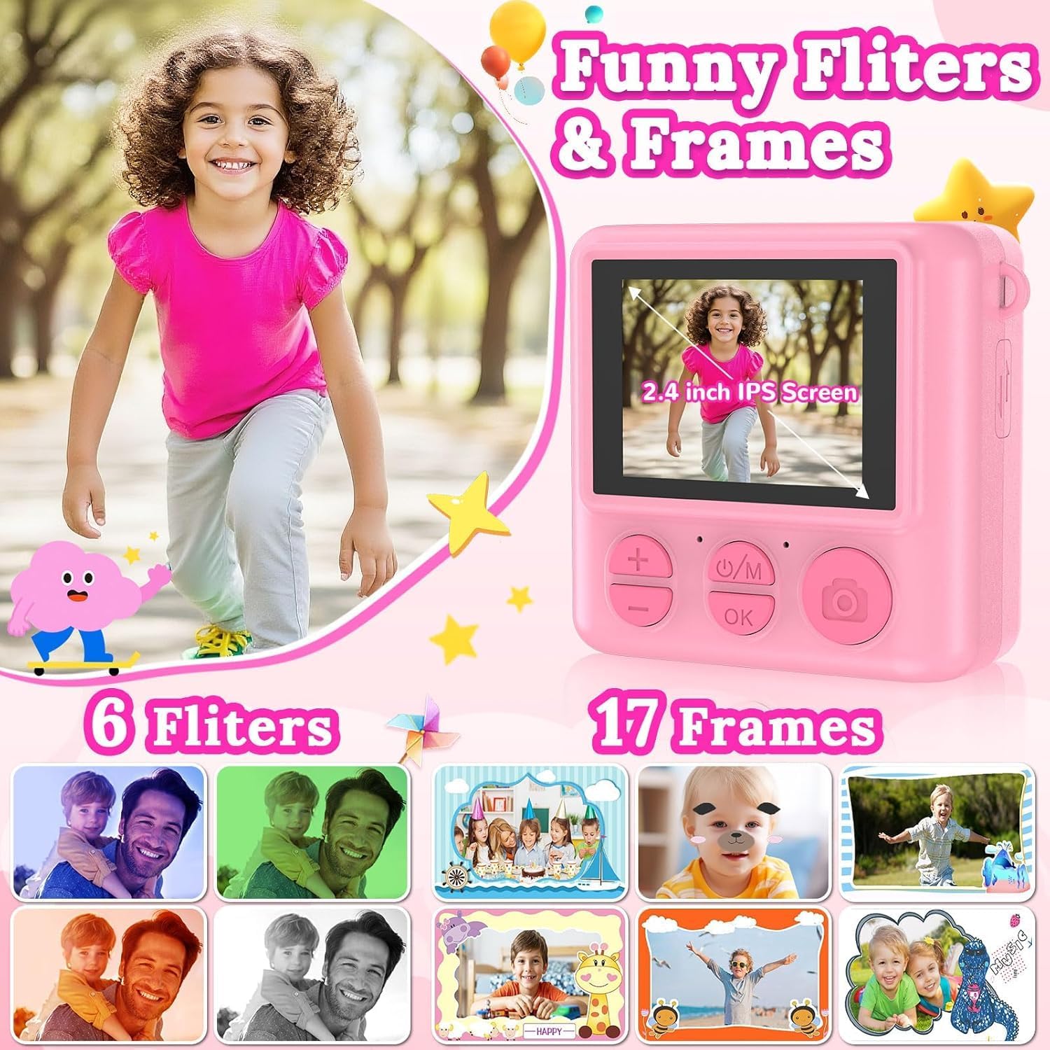 Camera For Kids,Instant Print Camera Portable Video Camera Toy For Girls & Boys,Hd Digital Video 32Gb Sd Card Birthday Gifts (Pink)