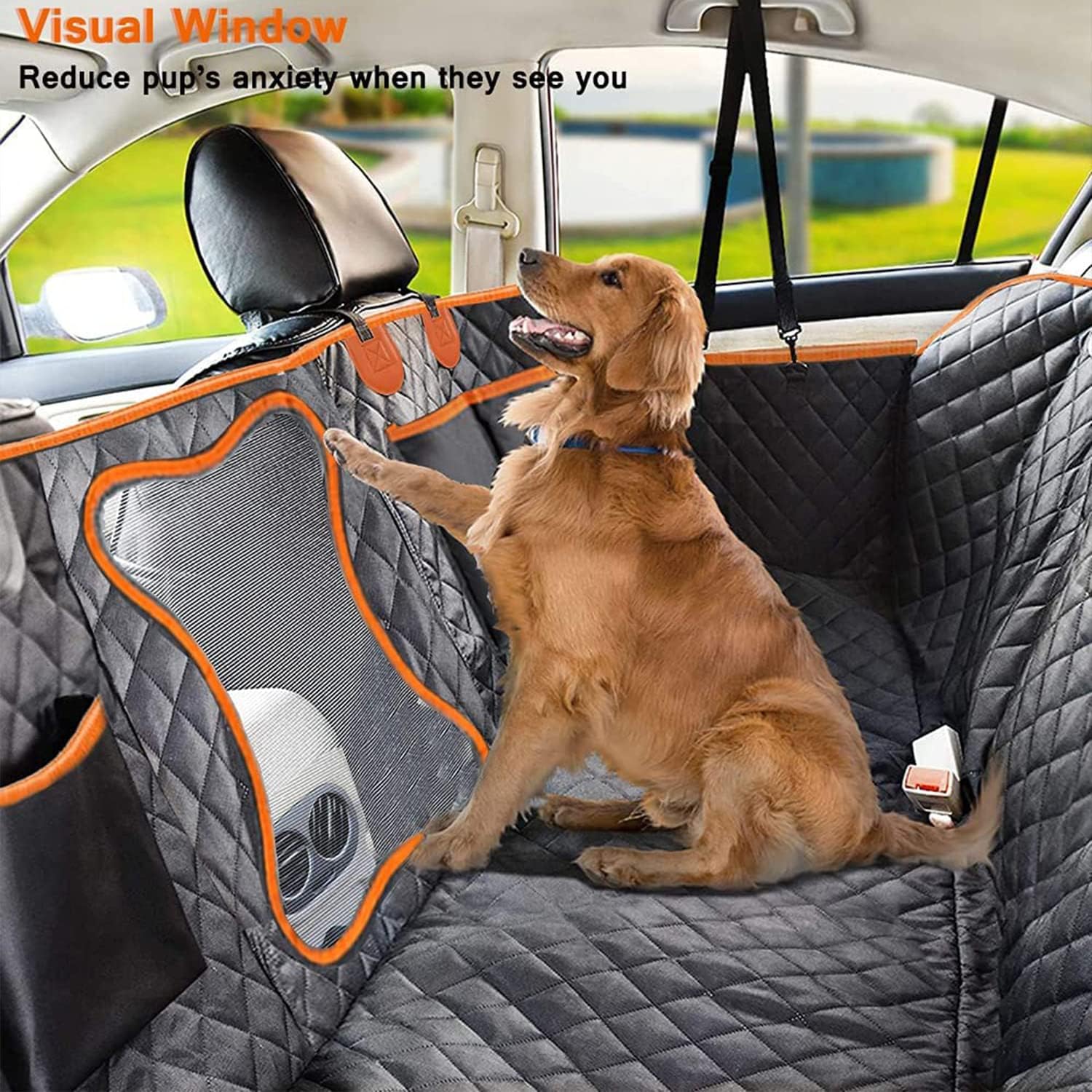 M.A&F's Dog Car Seat Cover, Waterproof and Scratchproof Dog Cover for Car Backseat, Nonslip Pet Car Seat with Mesh Window, Durable Hammock with Side Flaps for Cars, Trucks and SUV (C)