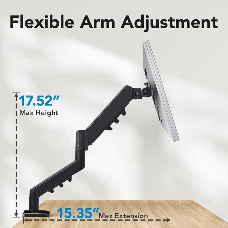 Single Monitor Arm - VESA Mount Aluminum Gas Spring Adjustable Ergonomic Computer Monitor Arm, Swivel Monitor Mount & 2 Grommet Mounting Base for 13-32 inches 2-9kgs Sceens