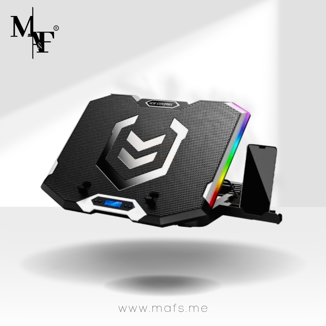 M.A&F's Gaming Laptop Cooling Pad 15-17.3 Inch with 6 Cooling Fans, Cooling Stand with 6 Height Adjustable, Laptop Cooler with RGB Light, LCD Screen, 2 USB Ports, Phone Stand