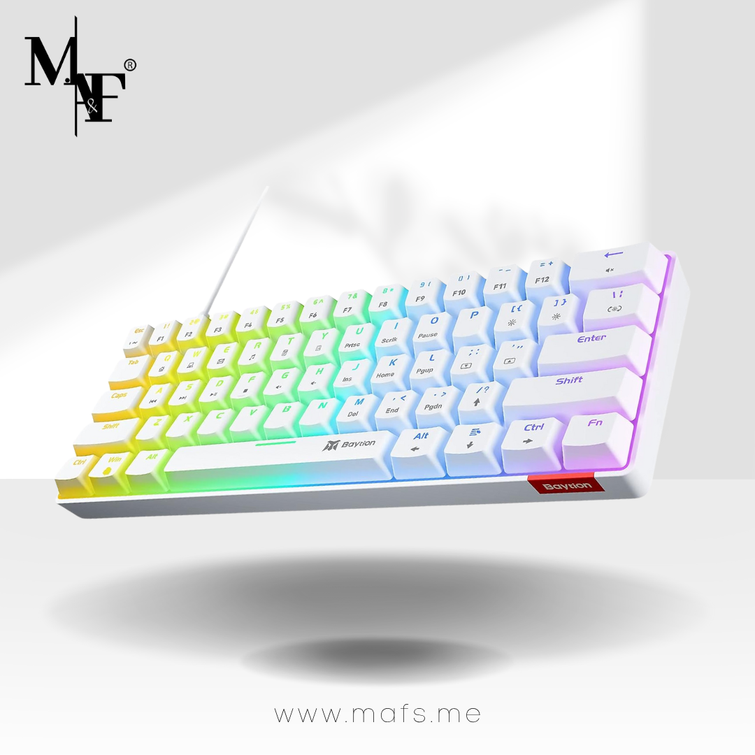 M.A&F's Mechanical Gaming Keyboard, 61 Keys Ultral Compact Wired Keyboard with Blue Switches and RGB Backlit for iOS, Android and Windows, White