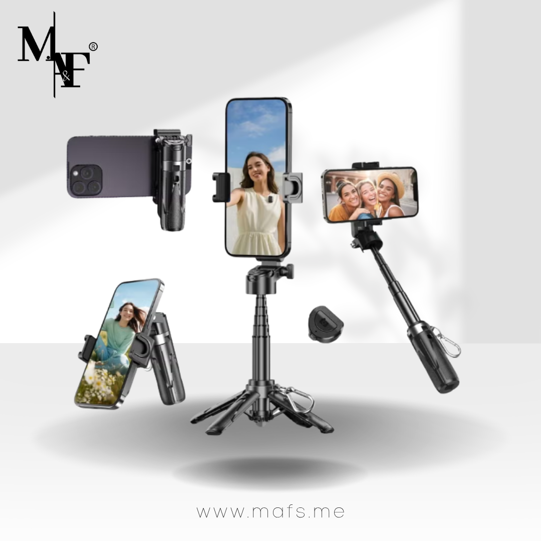 M.A&F's Mini Selfie Stick Tripod with Remote, 3-in-1 Portable Phone Tripod Grip with 2 Cold Shoe Mounts, 360° Rotation Pocket Size Phone Holder for iPhone, Android, Vlog, Livestreaming, Photography (P15 MINI)