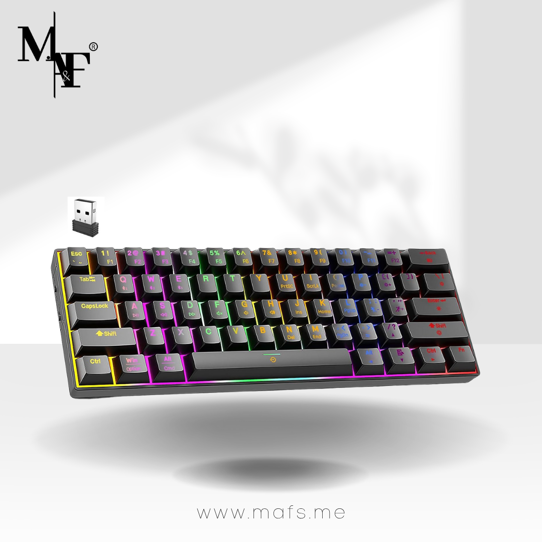 M.A&F's Wireless Bluetooth Tri-Mode (2.4G/Bluetooth/USB-C) Mechanical Keyboard, Multi-Platform Support (Windows/Mac/Linux/Tablet), Rechargeable 61-Key RGB Backlit Brown Switch Gaming Keyboard