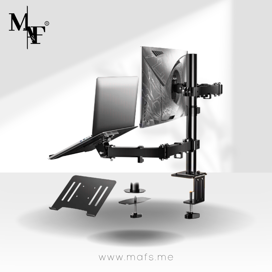 M.A&F's PROFESSIONAL Dual Monitor Arm with Laptop Tray - Dual Vesa Mount Arm, Monitor Stand with Laptop Holder, Dual Screen Mount for 13-32", 2 Vesa Stand Up to 8Kg for Gaming & Office