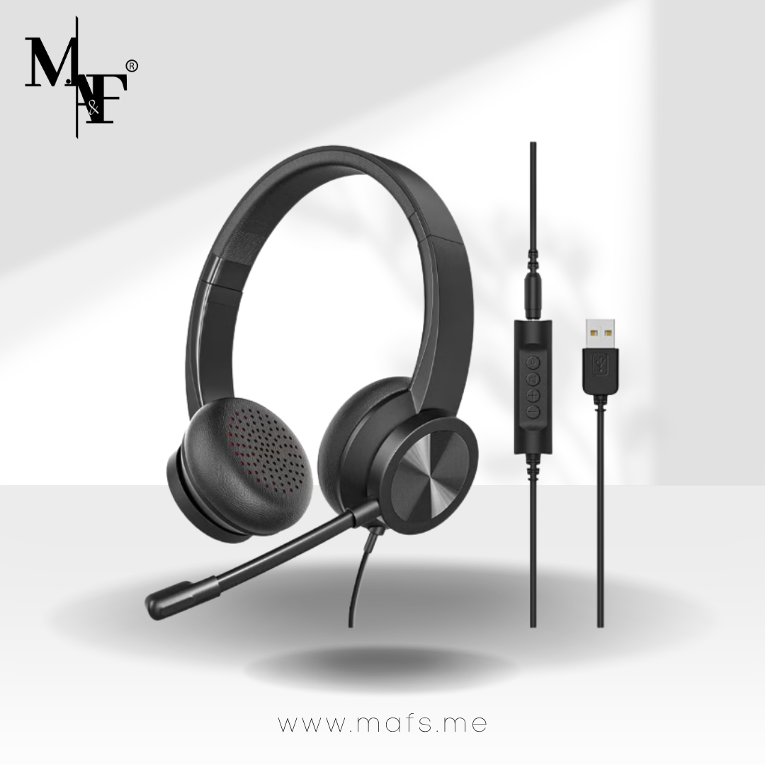 M.A&F's USB Headset with Mic, Wired Over Ear Headphone, ANC and Noise Cancelling Microphone of 330 Degrees Rotation, Clear Crystal Sound, Adjustable In-line Control Microphone, Comfortable Wearing Design