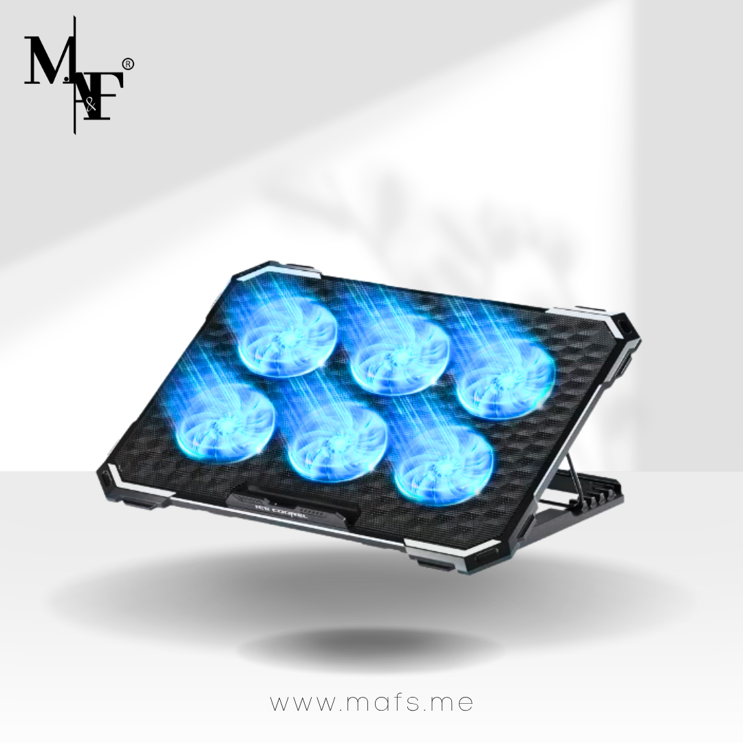 M.A&F's Laptop Cooling Pad with 6 Cooling Fans, Cooling Pad for Laptop Fan 13-15.6 Inch, Laptop Cooler Stand with 6 Height Adjustable, Notebook Cooler Pad with Two USB Port