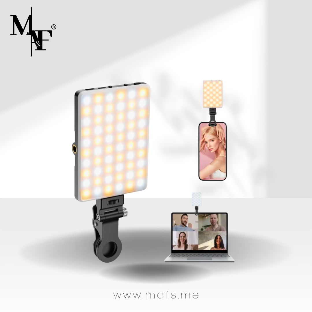 M.A&F's 60LED Portable Selfie Light, Rechargable USB Light with Clip & Double 1/4" Screw Hole, 2500k-9000K Dimmable Phone Video Lamp for Phone/Laptop/Tablet/Camera, for Selfie/Video Conference-Black