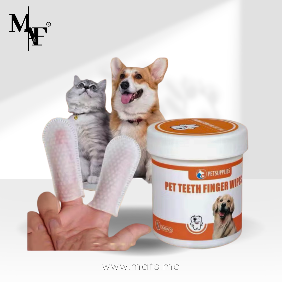 M.A&F's Dog&Cat Dental Wipes, Dog Teeth Cleaning Wipes, Reduce Plaque & Tartar, Freshen Breath, Pre-Soaked Pet Dental Care Finger Wipes for Dogs & Cats, Portable Disposable Dog Tooth Wipe Pad, 50 Count